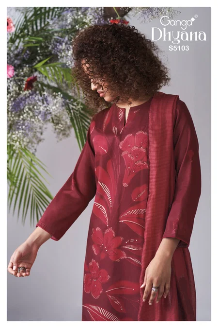 Dhyana 5103 By Ganga Cotton Satin Printed Dress Material